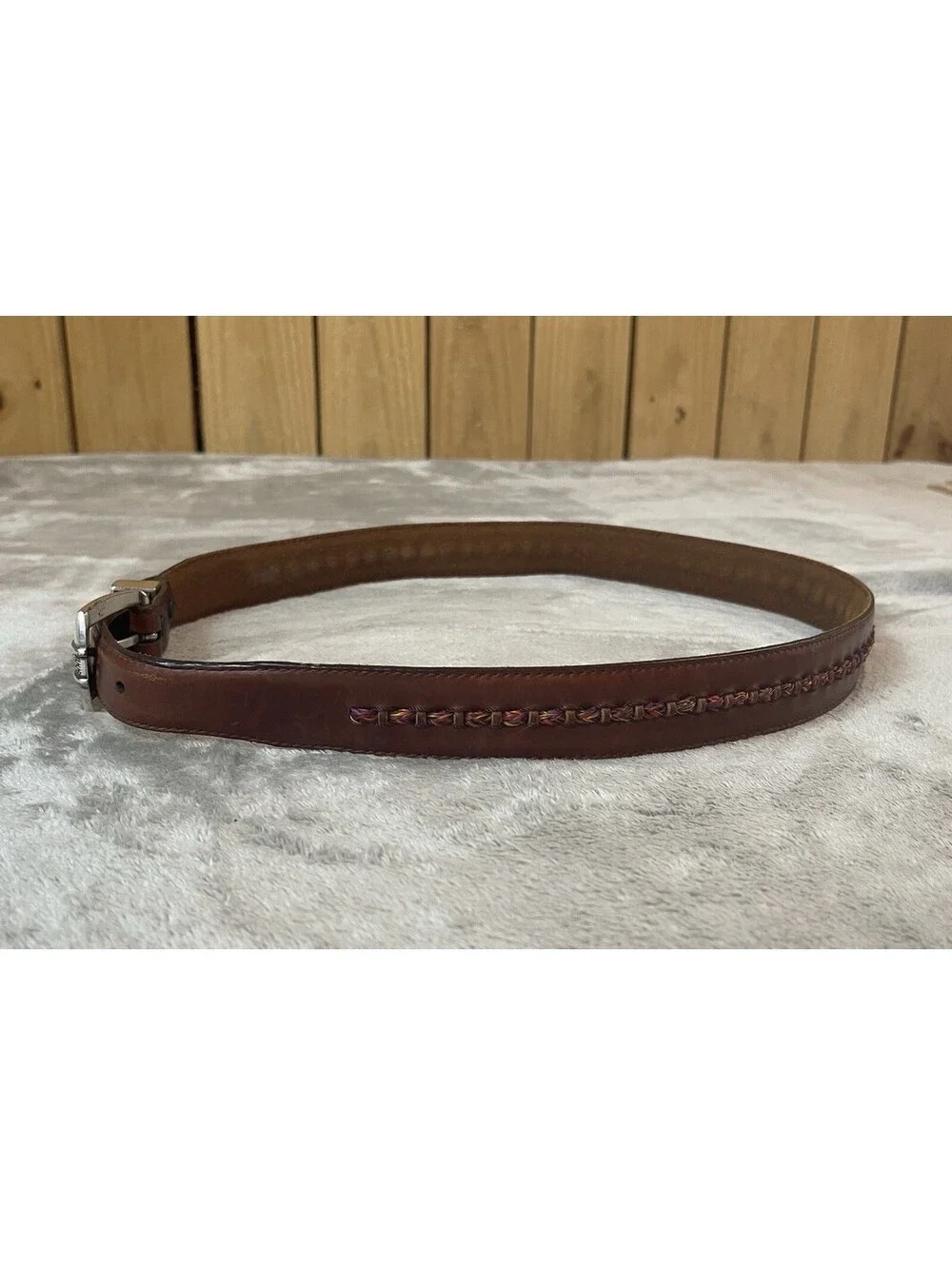Brighton Brown Leather Belt Woven Fabric Center Men’s Size 36